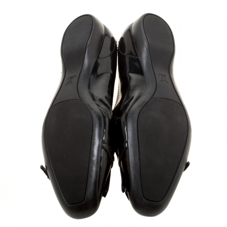 Pre Owned Louis Vuitton Black Patent Leather Fringe Detail Loafers Size 38.5