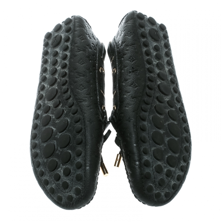 Pre Owned Louis Vuitton Black Monogram Empreinte Leather Gloria Flat Loafers Size 38