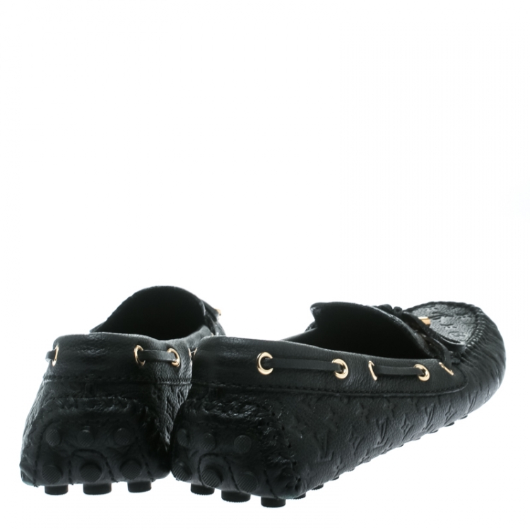 Pre Owned Louis Vuitton Black Monogram Empreinte Leather Gloria Flat Loafers Size 38