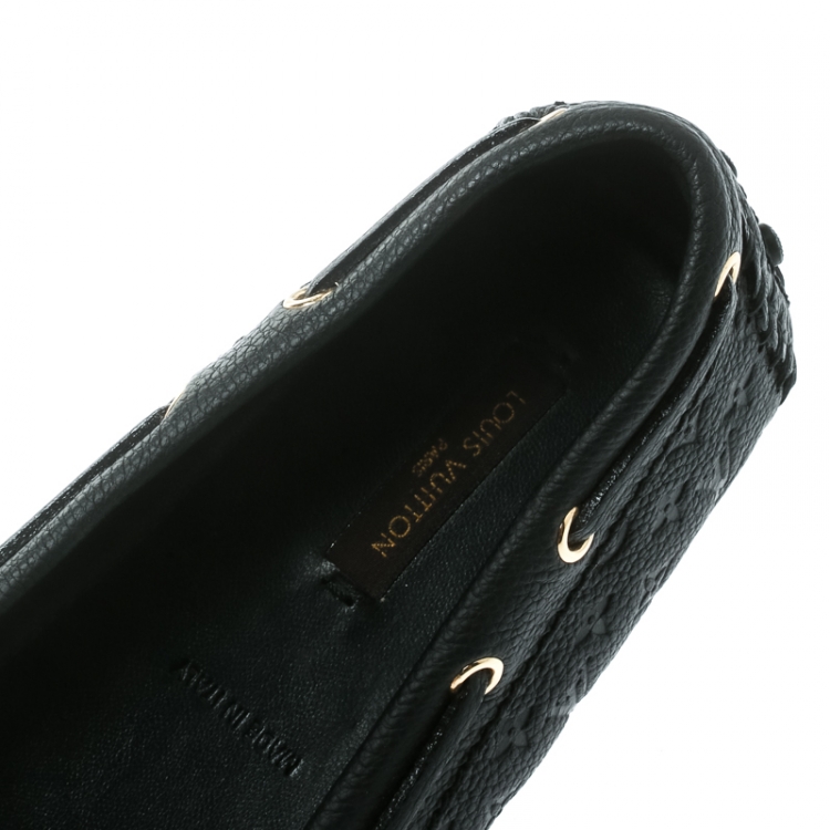Pre Owned Louis Vuitton Black Monogram Empreinte Leather Gloria Flat Loafers Size 38