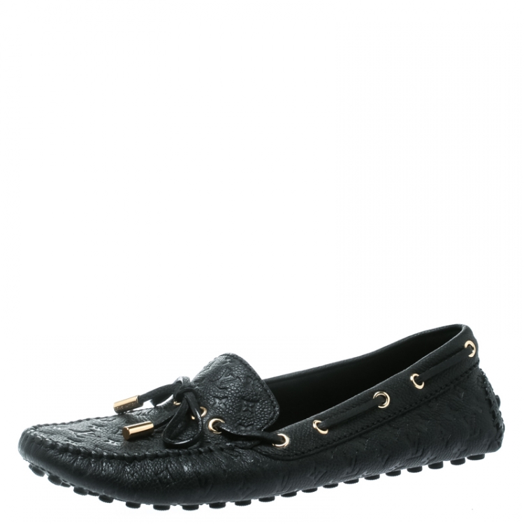 Pre Owned Louis Vuitton Black Monogram Empreinte Leather Gloria Flat Loafers Size 38