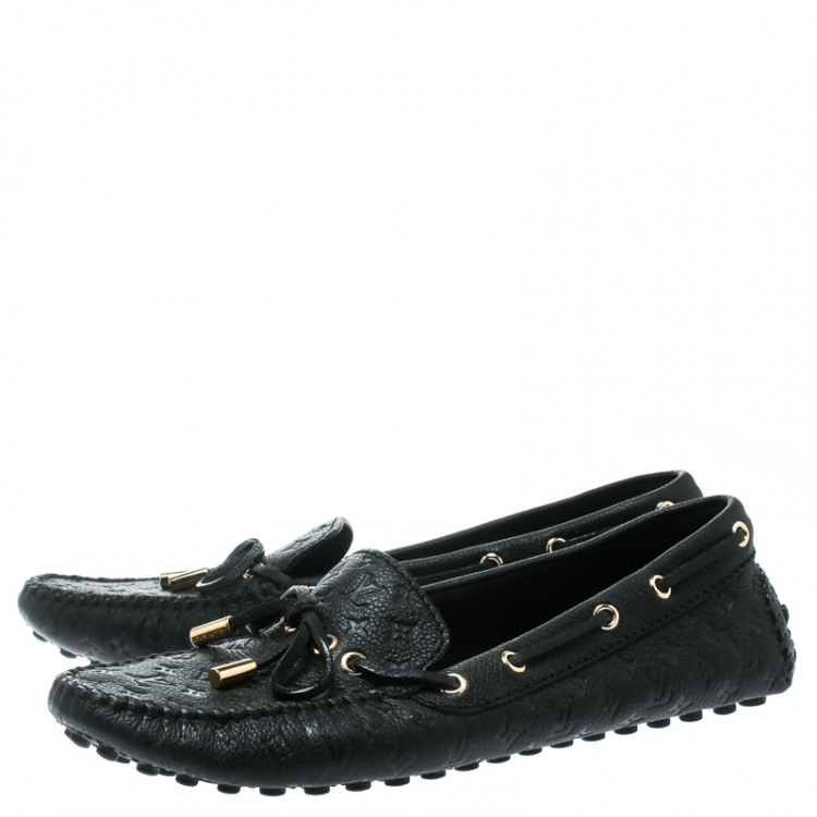 Pre Owned Louis Vuitton Black Monogram Empreinte Leather Gloria Flat Loafers Size 38