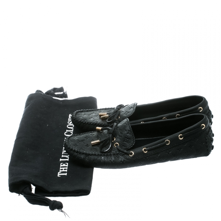 Pre Owned Louis Vuitton Black Monogram Empreinte Leather Gloria Flat Loafers Size 38