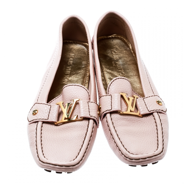 Pre Owned Louis Vuitton Pink Leather Monte Carlo Slip On Loafers Size 39