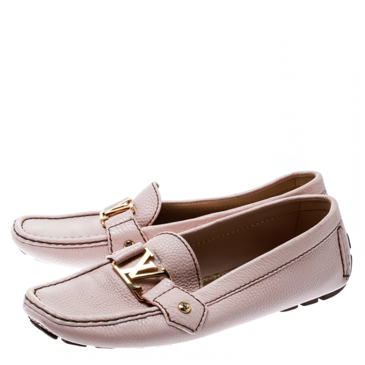 Pre Owned Louis Vuitton Pink Leather Monte Carlo Slip On Loafers Size 39