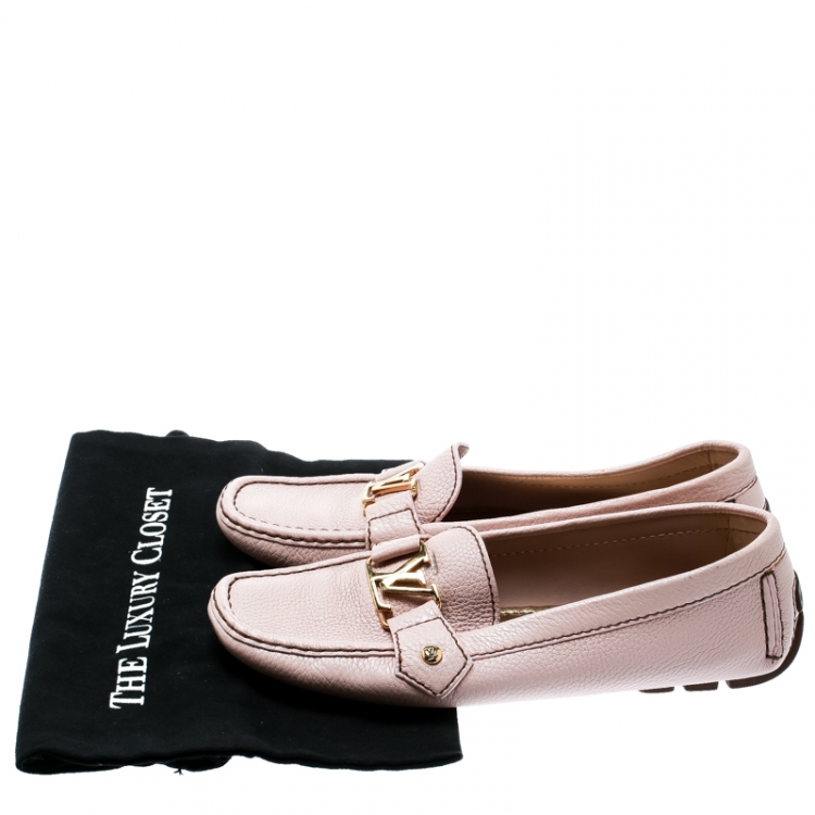 Pre Owned Louis Vuitton Pink Leather Monte Carlo Slip On Loafers Size 39