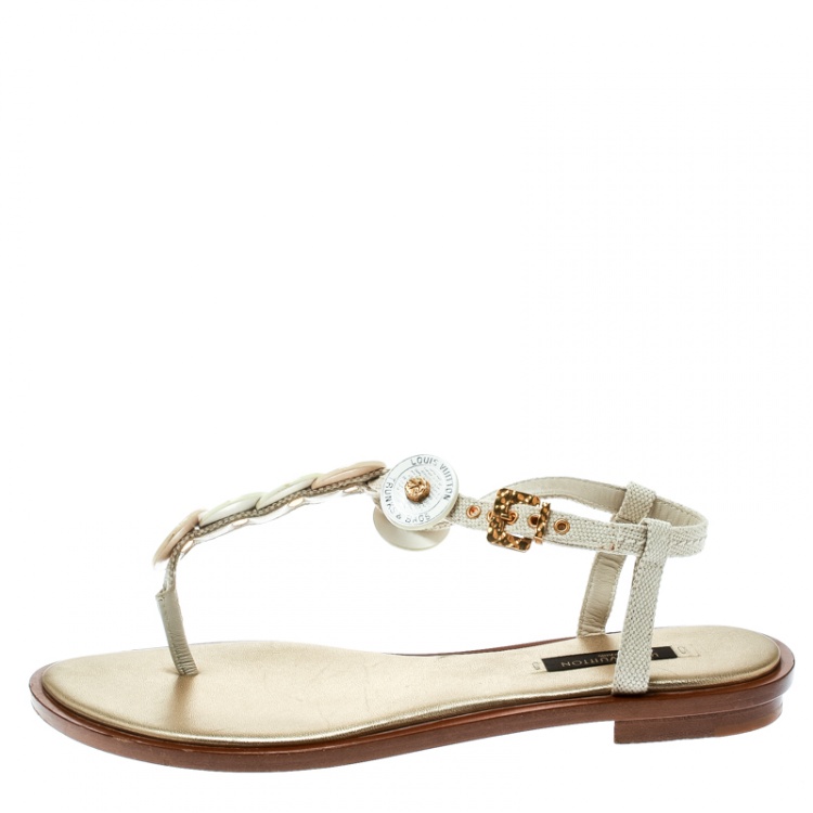 Louis Vuitton Beige Patent Leather Thong Sandals Size 37.5 Louis Vuitton