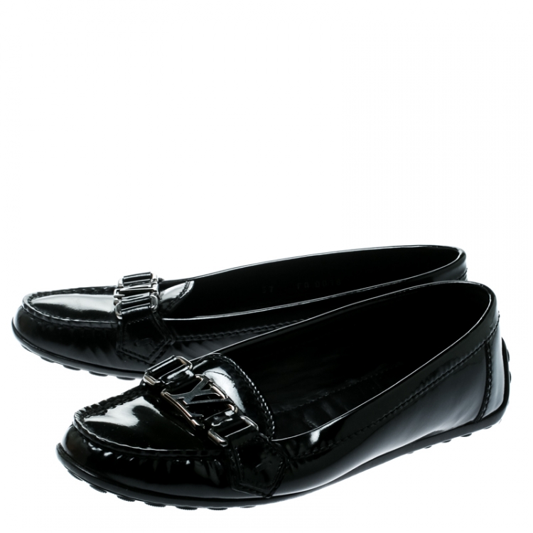 Pre Owned Louis Vuitton Black Patent Leather Oxford Loafers Size 37