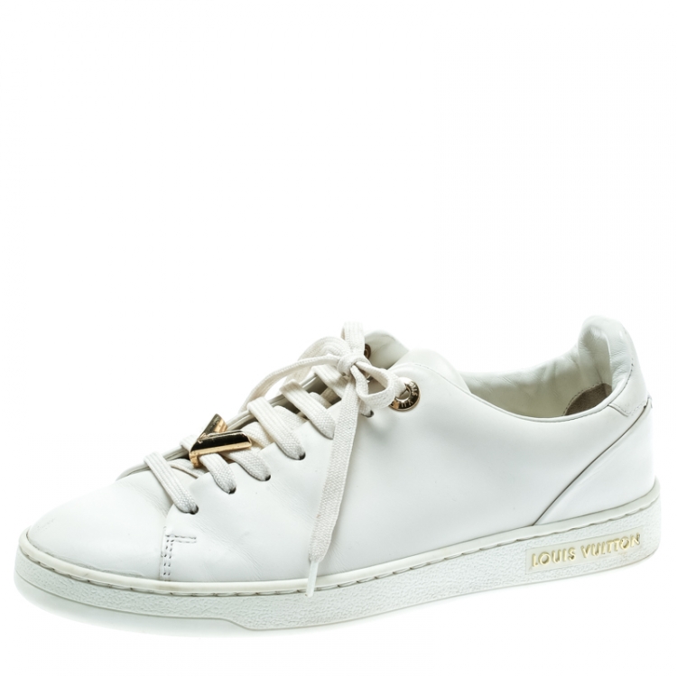 LOUIS VUITTON Calfskin Monogram Striped Frontrow Sneakers 37 White