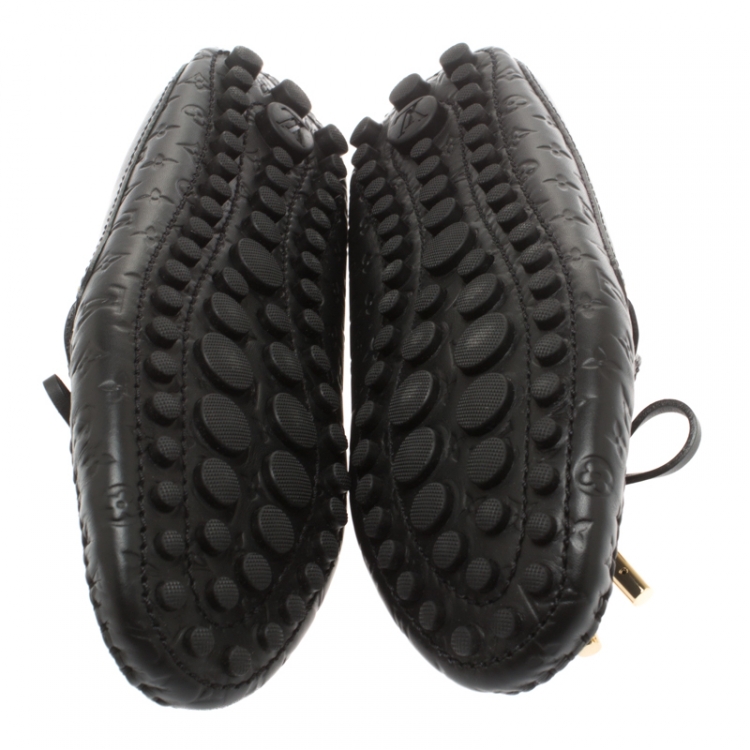 Pre Owned Louis Vuitton Black Monogram Empreinte Leather Gloria Slip On Flat Loafers Size 35