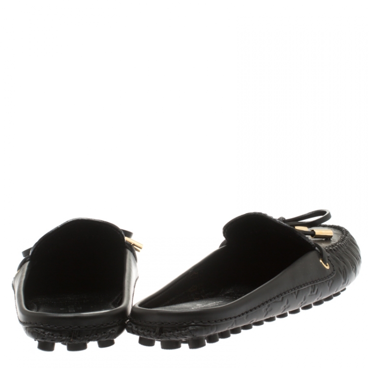 Pre Owned Louis Vuitton Black Monogram Empreinte Leather Gloria Slip On Flat Loafers Size 35