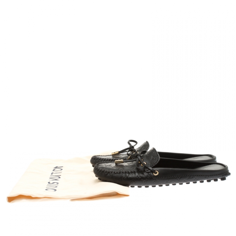 Pre Owned Louis Vuitton Black Monogram Empreinte Leather Gloria Slip On Flat Loafers Size 35