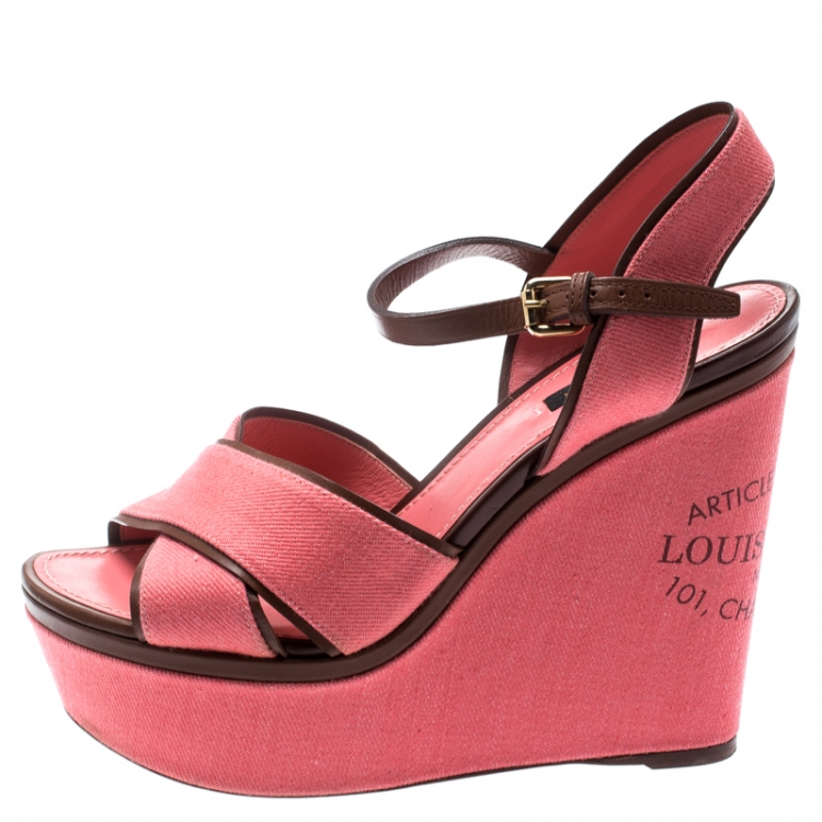 Louis Vuitton Pink Patent Leather Wedge Sandals Size 8.5/39
