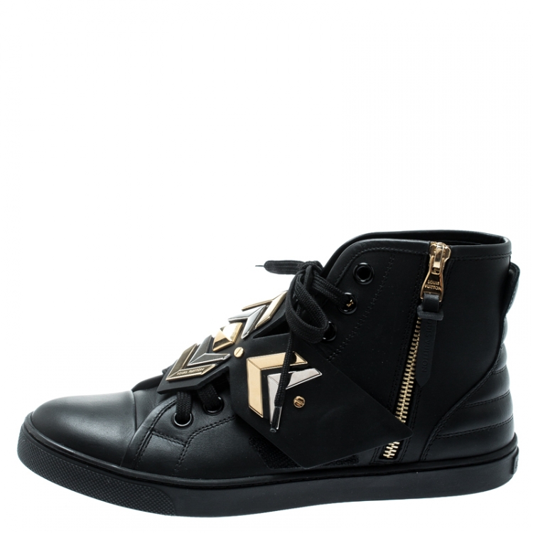 Louis Vuitton Black Leather Monogram Logo Bastia Sneakers Size