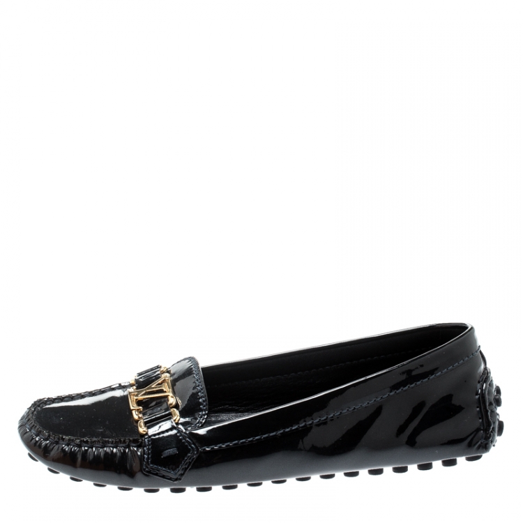Pre Owned Louis Vuitton Black Patent Leather Oxford Loafers Size 38.5