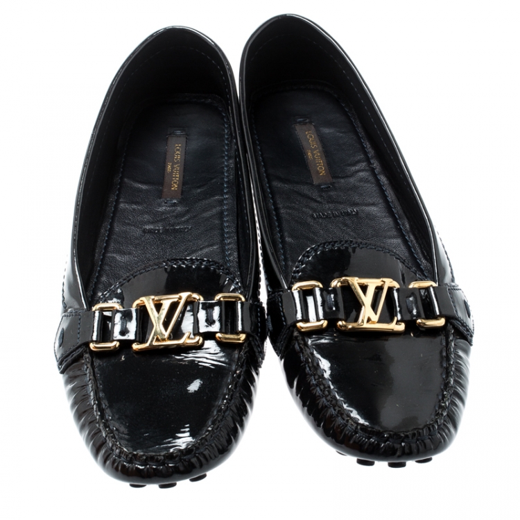 Pre Owned Louis Vuitton Black Patent Leather Oxford Loafers Size 38.5