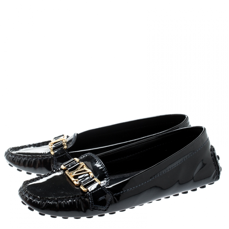 Pre Owned Louis Vuitton Black Patent Leather Oxford Loafers Size 38.5