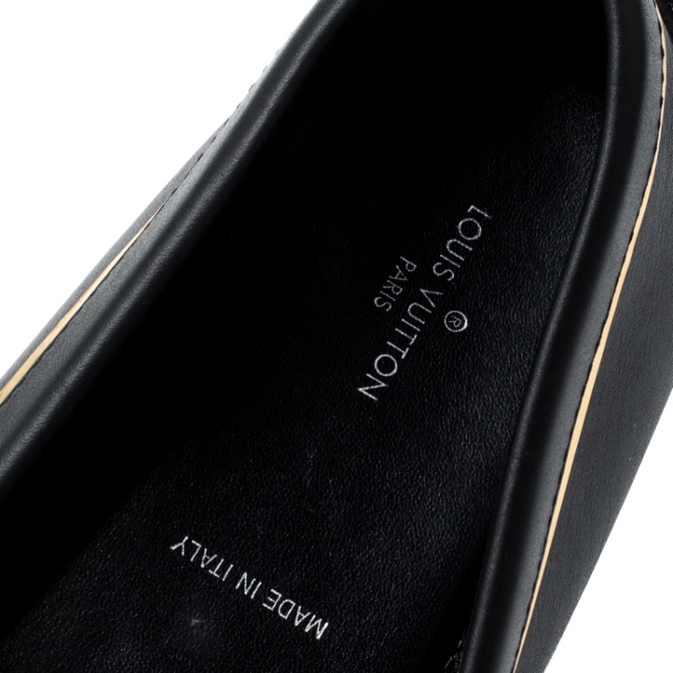 Pre Owned Louis Vuitton Metallic Gold And Black Leather Oxford Logo Detail Loafers Size 40