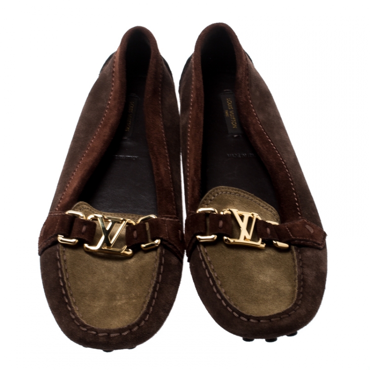 Pre Owned Louis Vuitton Tricolor Suede Oxford Loafers Size 40.5