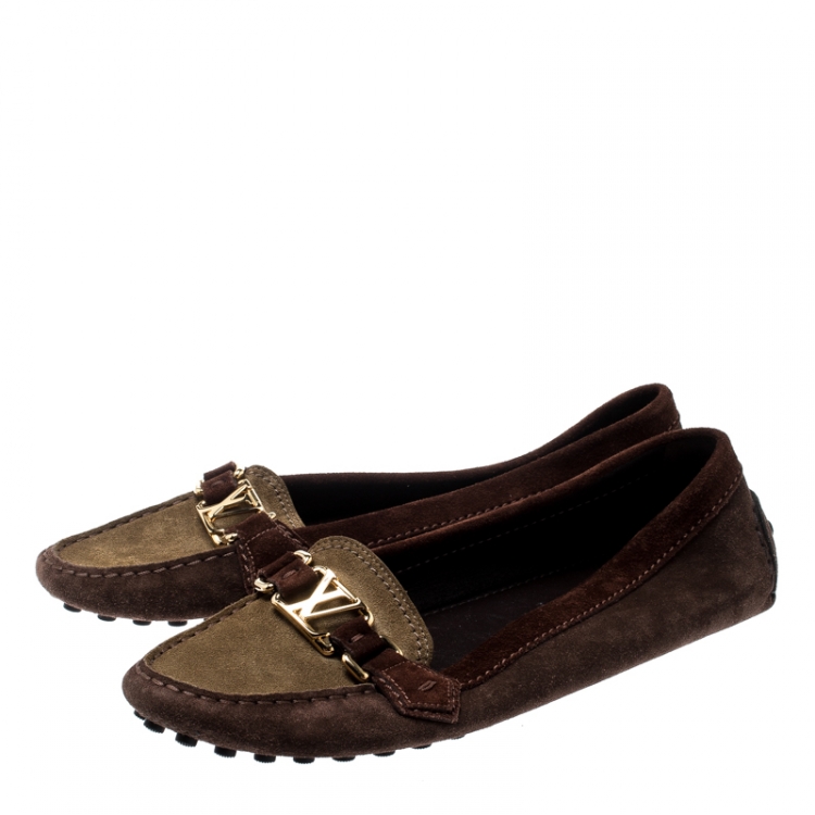 Pre Owned Louis Vuitton Tricolor Suede Oxford Loafers Size 40.5