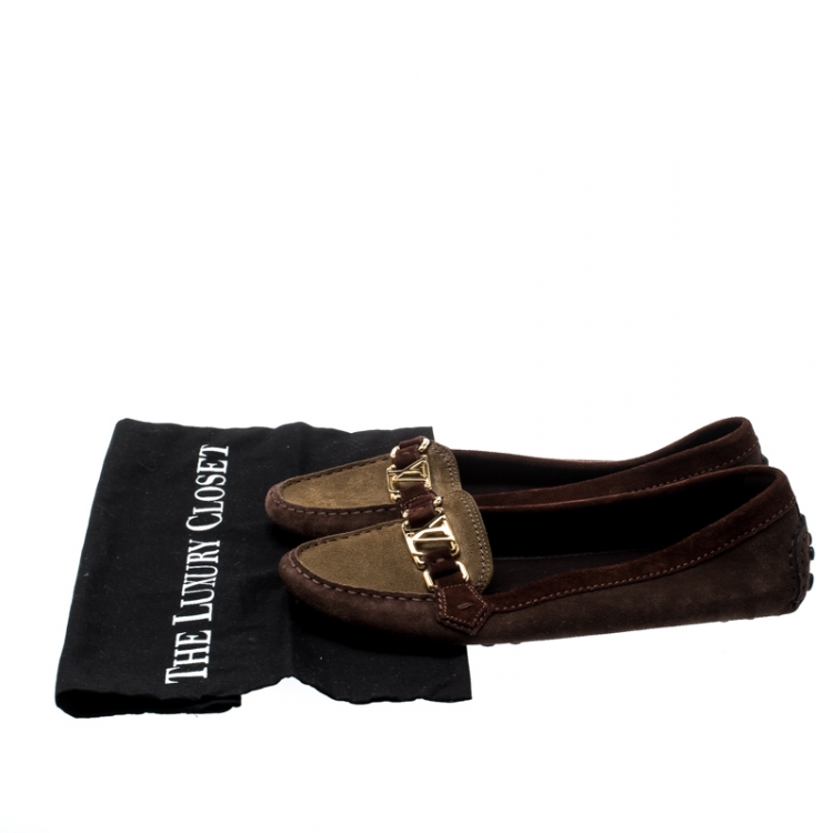Pre Owned Louis Vuitton Tricolor Suede Oxford Loafers Size 40.5