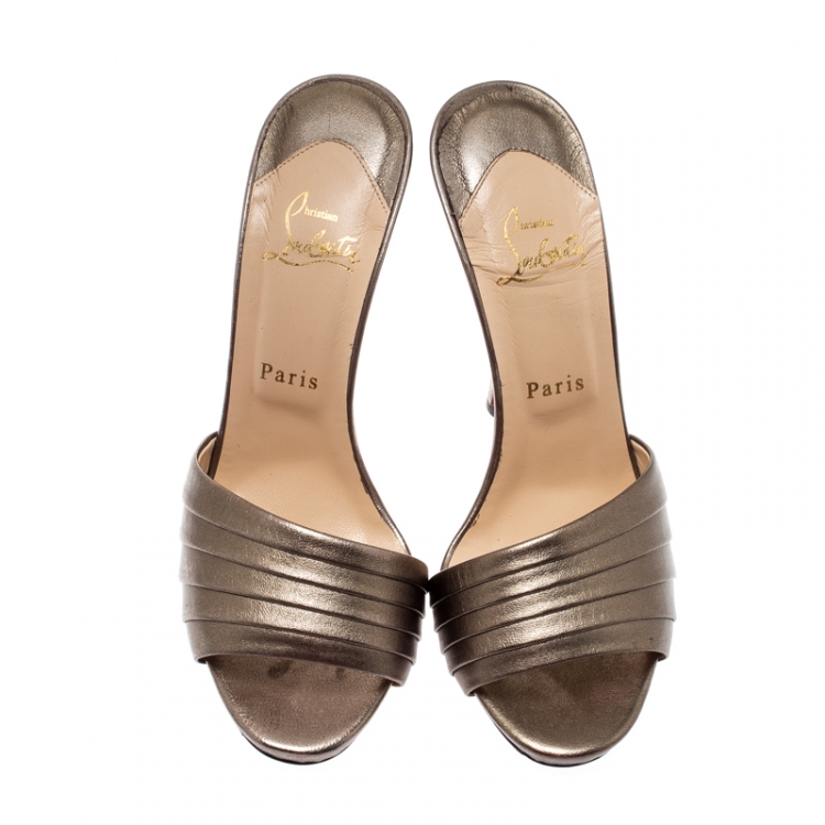 Pre Owned Christian Loubotuin Metallic Bronze Leather Charmula Open Toe Sandals Size 39