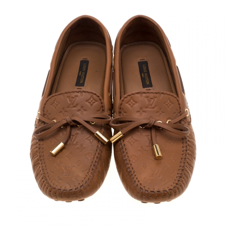 Pre Owned Louis Vuitton Brown Monogram Gloria Flat Loafers Size 36