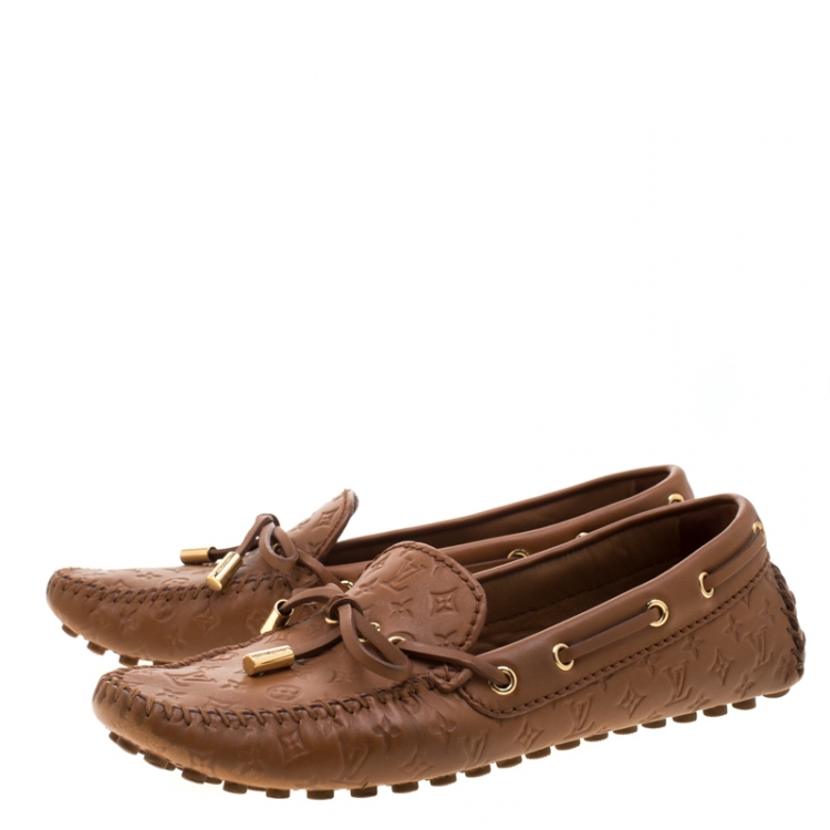 Pre Owned Louis Vuitton Brown Monogram Gloria Flat Loafers Size 36