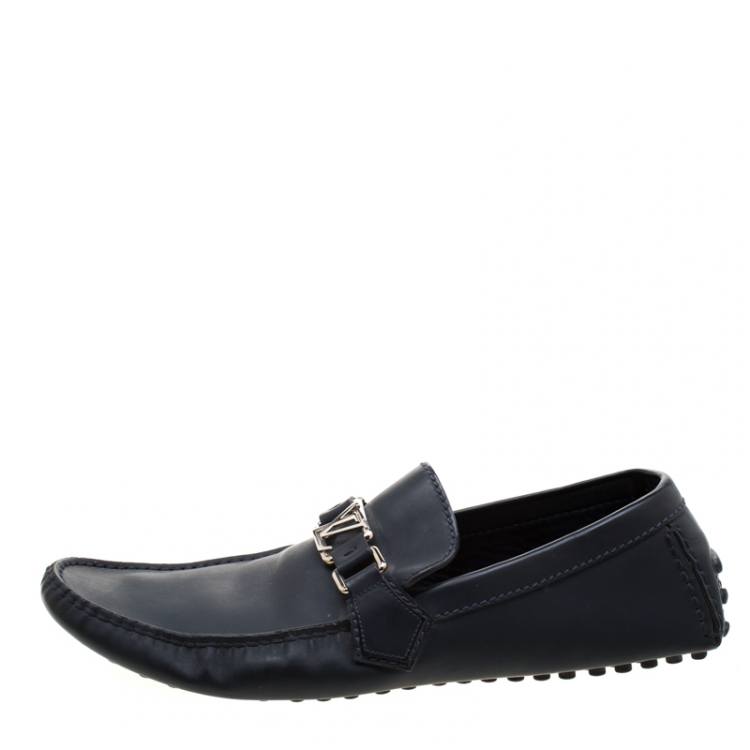 Pre Owned Louis Vuitton Blue Leather Monte Carlo Loafers Size 42.5