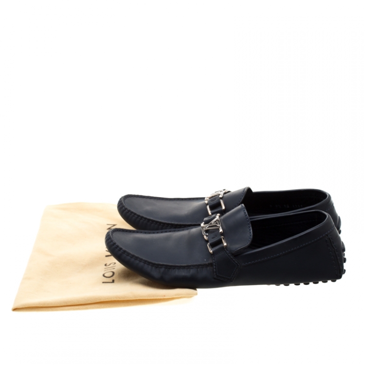 Pre Owned Louis Vuitton Blue Leather Monte Carlo Loafers Size 42.5