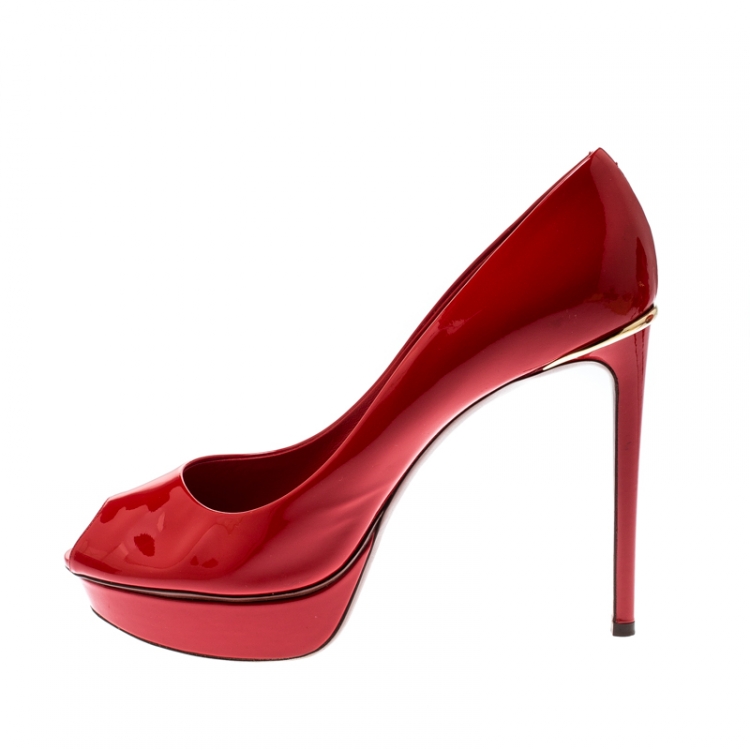 Louis Red Patent Leather Peep Toe Pumps Size Louis Vuitton | TLC