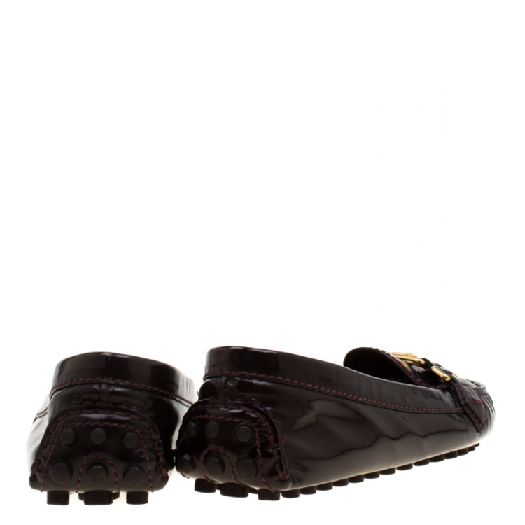 Pre Owned Louis Vuitton Bordeaux Patent Leather Oxford Loafers Size 39