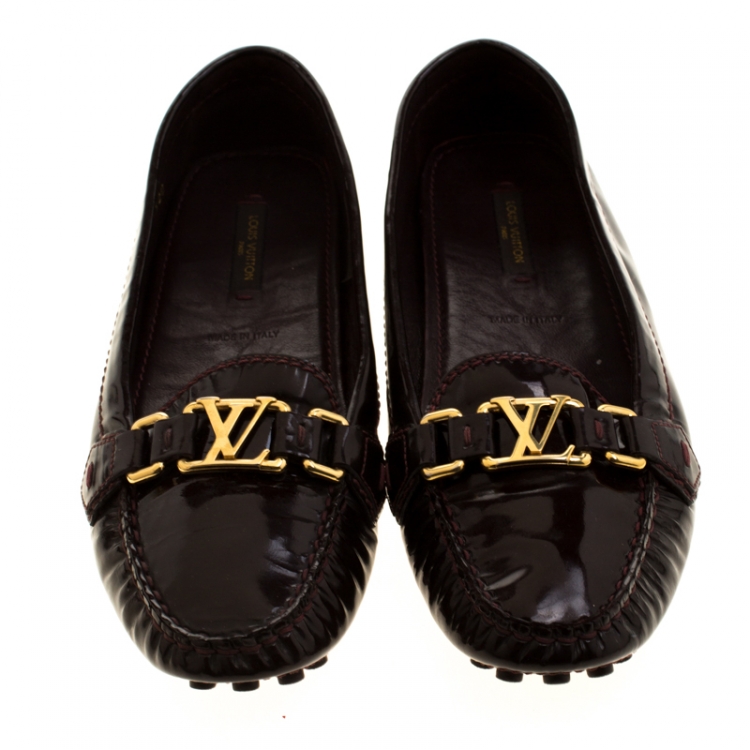 Pre Owned Louis Vuitton Bordeaux Patent Leather Oxford Loafers Size 39