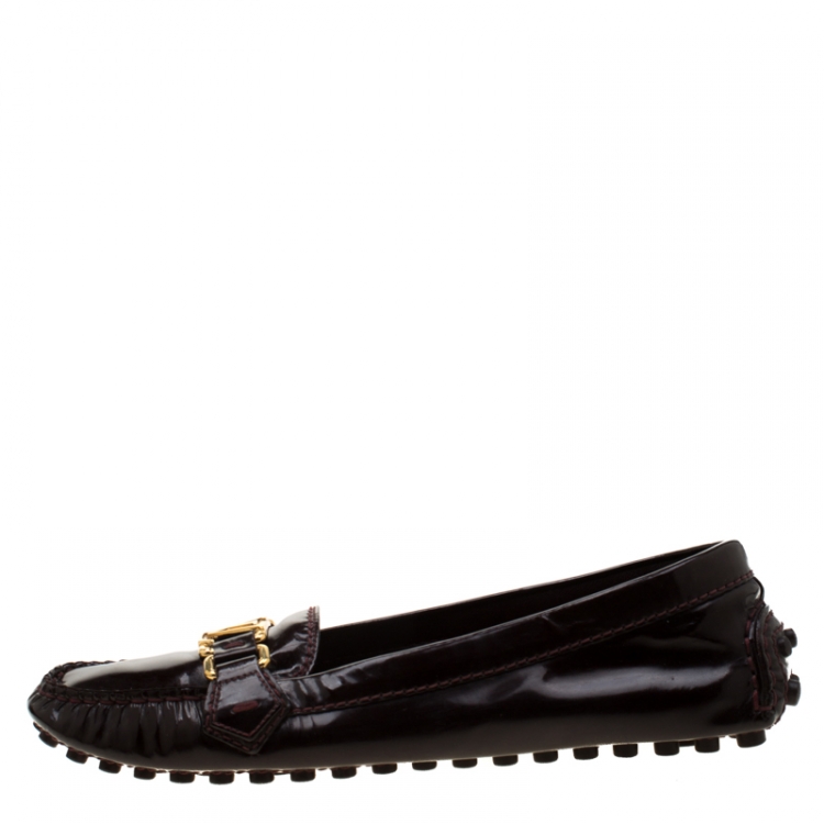 Pre Owned Louis Vuitton Bordeaux Patent Leather Oxford Loafers Size 39