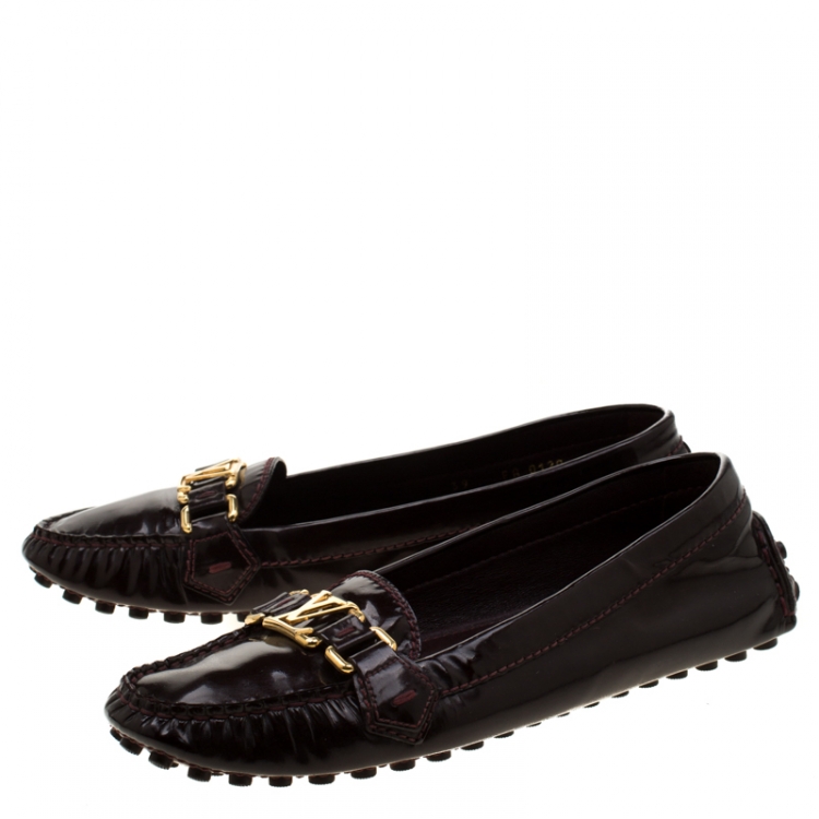 Pre Owned Louis Vuitton Bordeaux Patent Leather Oxford Loafers Size 39