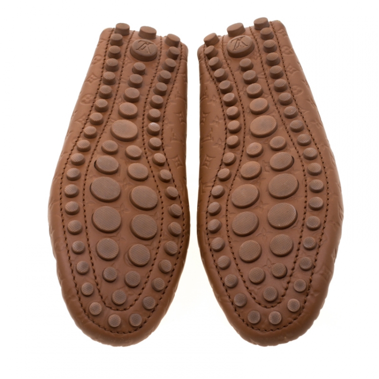 Pre Owned Louis Vuitton Brown Monogram Leather Bow Slip On Loafers 37