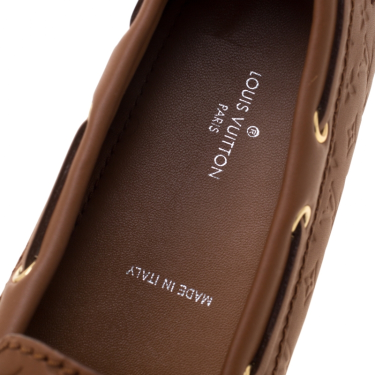 Pre Owned Louis Vuitton Brown Monogram Leather Bow Slip On Loafers 37