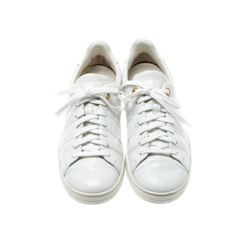 Louis Vuitton White Croc Embossed Leather Front Row Sneakers Size 38 ...