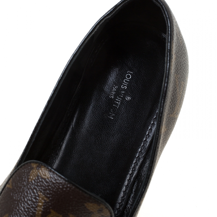 Pre Owned Louis Vuitton Brown Monogram Canvas Tassel Detail Smoking Slippers Size 39