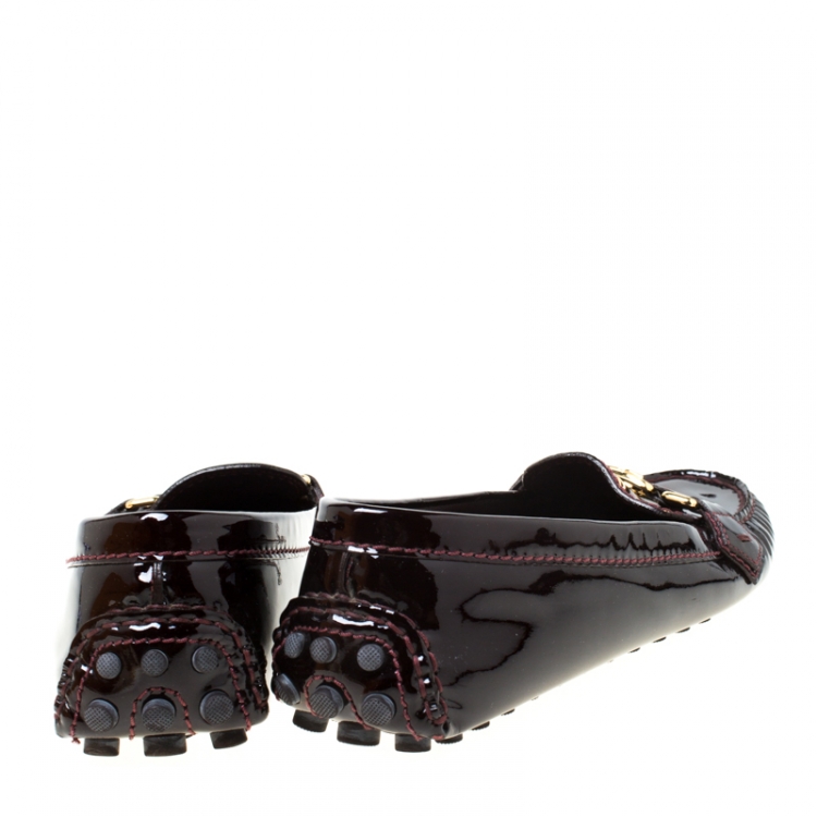 Pre Owned Louis Vuitton Burgundy Patent Leather Oxford Loafers Size 37