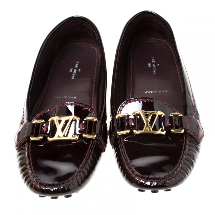 Pre Owned Louis Vuitton Burgundy Patent Leather Oxford Loafers Size 37