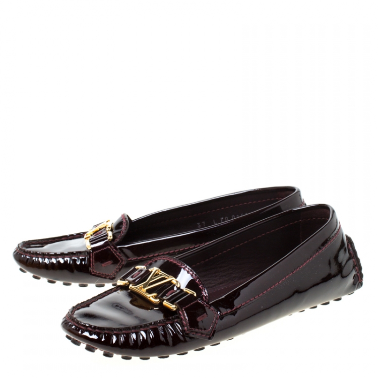 Pre Owned Louis Vuitton Burgundy Patent Leather Oxford Loafers Size 37