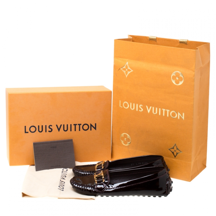 Pre Owned Louis Vuitton Burgundy Patent Leather Oxford Loafers Size 37