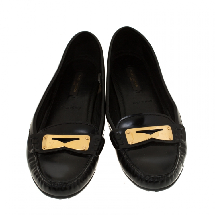 Pre Owned Louis Vuitton Black Leather Penny Loafers Size 36