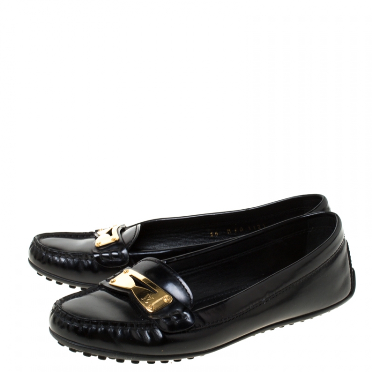 Pre Owned Louis Vuitton Black Leather Penny Loafers Size 36