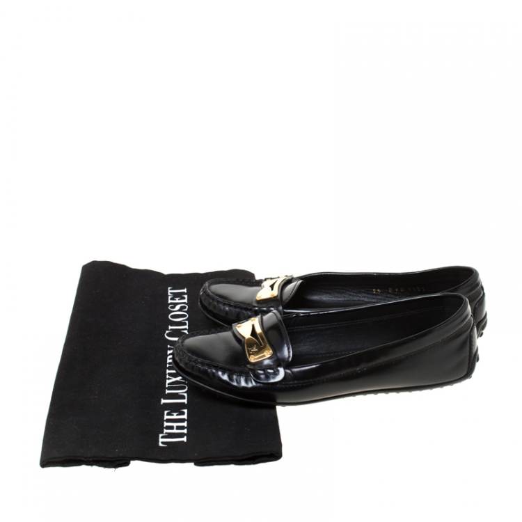 Pre Owned Louis Vuitton Black Leather Penny Loafers Size 36