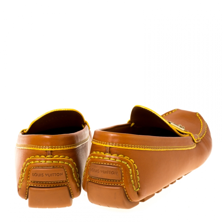 Pre Owned Louis Vuitton Brown Leather Slip On Loafers Size 37