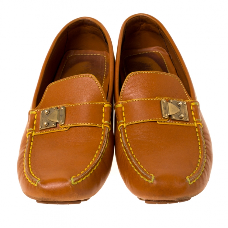 Pre Owned Louis Vuitton Brown Leather Slip On Loafers Size 37