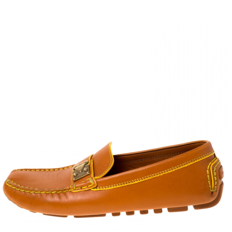 Pre Owned Louis Vuitton Brown Leather Slip On Loafers Size 37