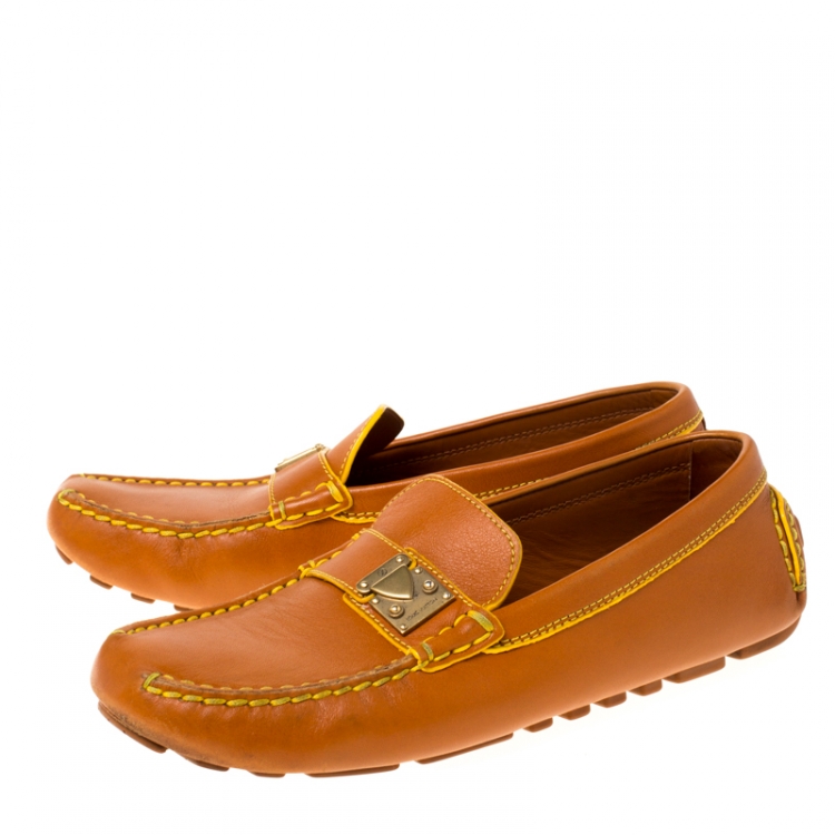 Pre Owned Louis Vuitton Brown Leather Slip On Loafers Size 37